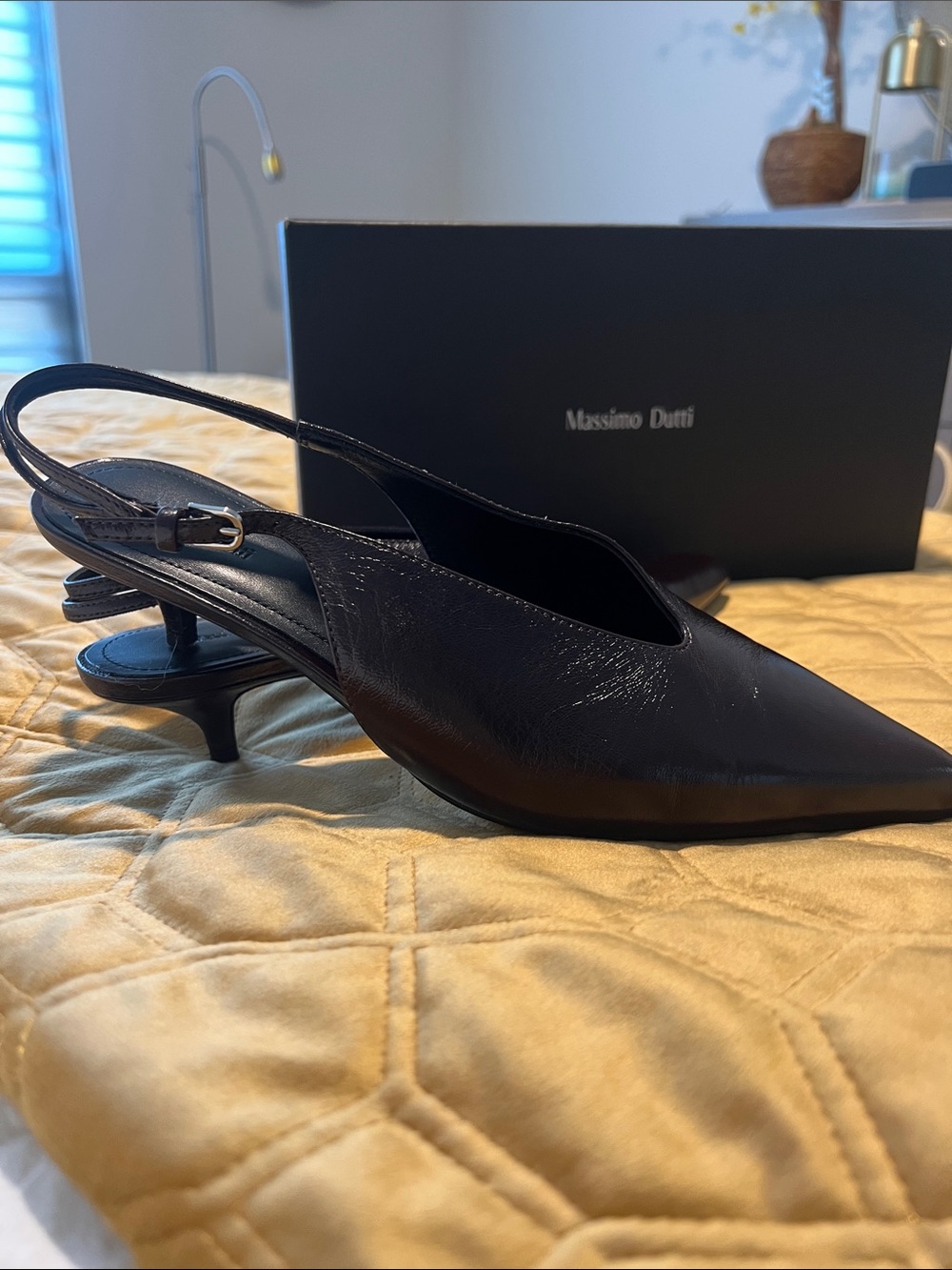 Massimo Dutti Brown Pointed Leather Slingback Heels